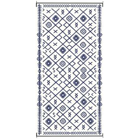 Reversible Outdoor Rug, Waterproof Plastic Straw With Carry Bag, 9 X 18, Blue & White Rhombus (Option: Blue)