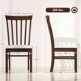 Wooden Dining Chairs Set Of 2, Farmhouse Upholstered Kitchen Chairs With Rubber Wood Frame, Dark Brown And Beige (Option: Brown)