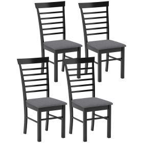 Wooden Dining Chairs Set Of 4, Farmhouse Upholstered Kitchen Chairs With Rubber Wood Frame, Black And Gray (Option: Black)